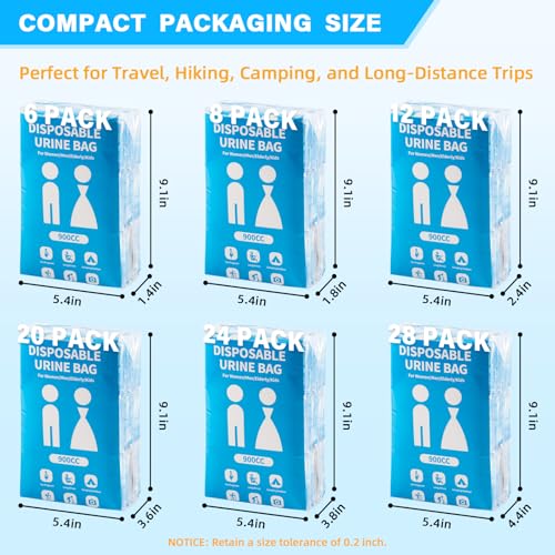 Disposable Urine Bag for Travel - 900ML Portable Pee Bags for Women Men 8/12/20/24/28 PCS Emergency Vomit Bags Urinal Toilet for Car Camping, Road Trip,Traffic Jam, Pregnant, Kid, Patient - color: Blue, size: 9.1"x5.4"x1.8"(8-Pack)