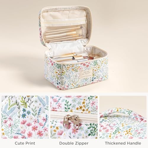 HBselect Quilted Makeup Bag, 3PCS Cotton Large Travel Makeup Bag, Cute Floral Coquette Make up Bag Cosmetic Bag Toiletry Bag for Women Girls - color: A-3PCS-Floral 41