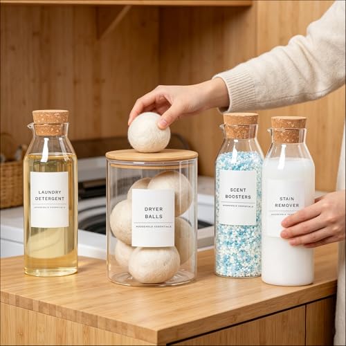 KOSKIMER Glass Laundry Detergent Dispenser Set, Liquid Detergent Containers, Scent Booster & Bleach Dispenser for Laundry Room (2 Bottles & Jar) - size: 2 Bottles & Jar