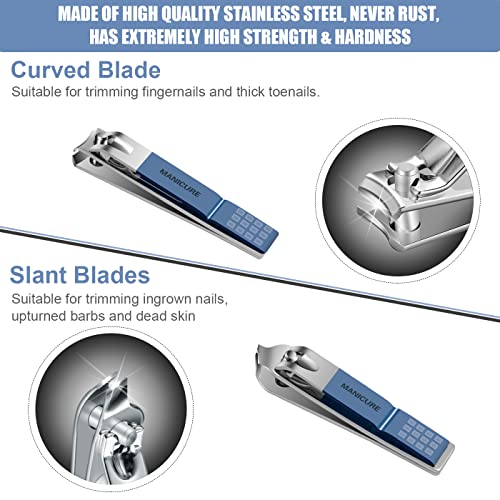 Manicure Set Professional Nail Clippers Pedicure Kit, 16 pcs Stainless Steel Nail Care Tools Grooming Kit with Luxurious Travel Leather Case for Thick Nails Men Women Gift (Blue) - color: Blue