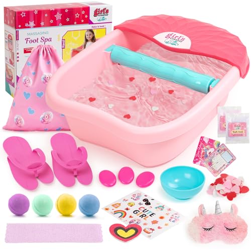 Kids Foot Spa Kit with Pedicure Set for Girls 3-8, All-in-1 Kids Spa Day Kit with Bubble Soak & Massage, Sleepover Party Birthday Gifts - color: Pink