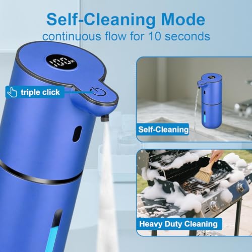 OHIFAST Automatic Foaming Soap Dispenser Touchless, USB Rechargeable Smart Hand Soap Dispenser, 6-Level Adjustable, 12.8oz/380mL Wall Mounted for Bathroom Kitchen Dish Soap-Blue - color: Blue, style: Foam