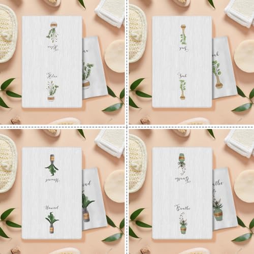 Boho Botanical Bathroom Hand Towels Set of 4, Relax Breathe Soak Unwind Decorative Hand Towels for Gym Yoga Spa Bathroom Decor, 16x24 Inches(Style I) - color: I