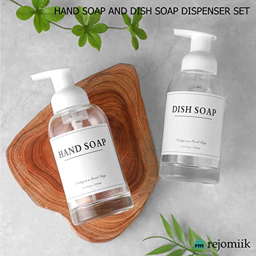 rejomiik 2 Pack Foaming Soap Dispenser Thick Glass Foam Hand Soap Dispenser for Bathroom or Kitchen Sink, 13 oz Clear Pump Bottles for Hand soap, Body Wash, White - color: White