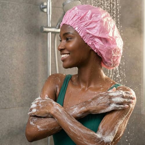 DONNA Super Jumbo Shower Cap – Comfortable Elastic Band, 100% Waterproof Hair Cap for Long Hair, Braids & Thick Styles, Reusable Big Shower Cap for Women, Keeps Hair Dry & Protected, WHITE - color: WHITE
