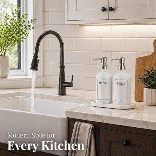 Glass Hand and Dish Soap Dispenser Set with Bamboo Tray – Kitchen Soap Dispenser Set, Stainless Steel Pumps, 16 oz, Silicone Funnel – Modern Farmhouse Kitchen Sink Decor - color: Stainless