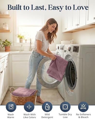 LANE LINEN 100% Cotton Turkish Towels for Bathroom - 16 Piece - Softer & Highly Absorbent - 4 Bath, 8 Wash cloths, 4 Hand Towels - Complete Family Set, Hotel Quality & Gentle on Skin - Wistful Mauve - color: 11: Wishful Mauve