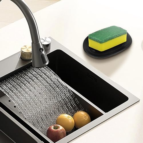 2 Pack Soap Holder for Bathroom Shower, Ceramic Soap Tray for Bar Soap Sponge, Abstract Style Soap Dish Soap Saver Tray for Vanity, Kitchen Sink (Black & White)