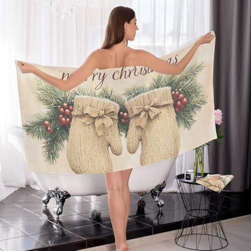 AIXIWAWA Bath Towel Set Christmas Glove Print, 2 Pieces Large Cotton Towels Soft Absorbent for Bathroom Facial Body Cleaning Drying Towels