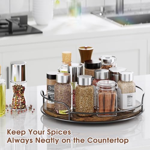 LAMU Lazy Susan Organizer, 11'' Lazy Susan Turntable for Cabinet, Table Top, Kitchen, Countertop, Bathroom, Pantry, Spice Organization, Wooden,1 Pack - size: 11in 1 Pack