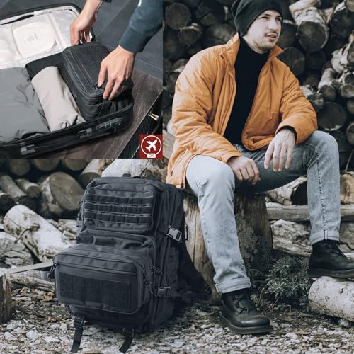 RXW EDC Toiletry Bag for Men, Tactical Dopp Kit, Molle Pouches Compact Travel Organizer for Shaving Shower, Hygiene, Grooming (Includes Dry/Wet Compartment & US Flag Patch) - color: Black