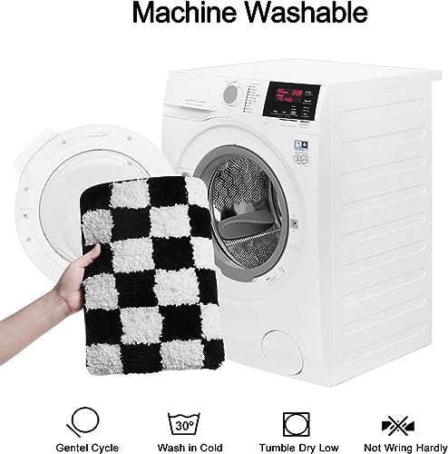 Uphome Bathroom Rug Runner, Black and White Checkered Large Machine Washable Bath Mat Non Slip, 24x71 Water Absorbent Soft Microfiber Bath Rug for Tub, Shower, Floor - size: 24x71 inch