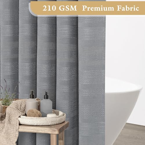 Small Stall Boho Farmhouse Shower Curtain with Tassel, Linen Bohemian French Country Chic Bathroom Shower Curtain Set, Modern Striped Textured Shower Curtain 36x72 - Light Grey - color: Lightgrey, size: 36"W x 72"L (Pack of 1)