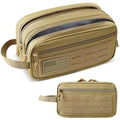 RXW EDC Toiletry Bag for Men, Tactical Dopp Kit, Molle Pouches Compact Travel Organizer for Shaving Shower, Hygiene, Grooming (Includes Dry/Wet Compartment & US Flag Patch) - color: Khaki