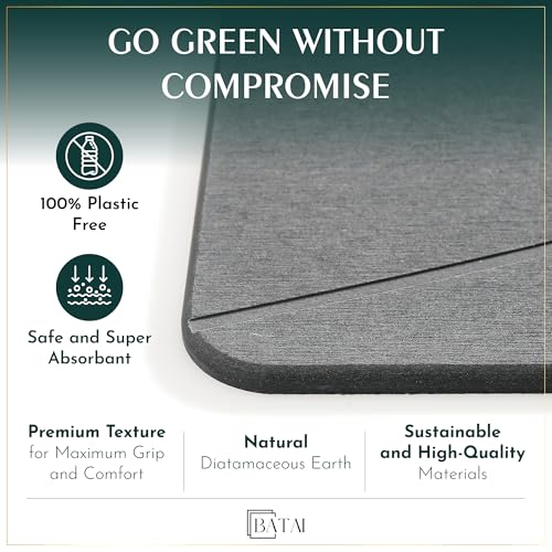 Extra Large Stone Bath Mat - (31.5” x 19.7”) - Absorbent Diatomaceous Earth Stone Bath Mat Large - Non-Slip Diatomite Bathmat - Easy Clean and Quick Drying - Long Instant Dry Bathmat - Light Gray XL - color: Light Gray