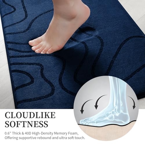 YIHOUSE Memory Foam Bathroom Rugs Sets 2 Piece - Extra Thick Ultra Soft Absorbent Bath Mat Set, Non-Slip Machine Washable Bath Rugs for Bathroom, Tub & Shower, Home Decor (32"x20"+24"x17", Dark Blue) - color: Dark Blue, size: 1'5" x 2'8" (17"x24"+20"x32")