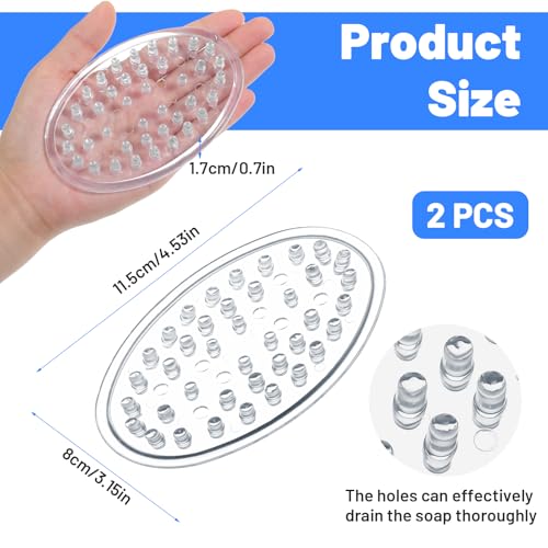 2 Pack Plastic Soap Holder, Clear Soap Dish with Drain Holes, Soaps Savers, Soaps Sponge Holder for Kitchen, Bathroom, Shower Counter