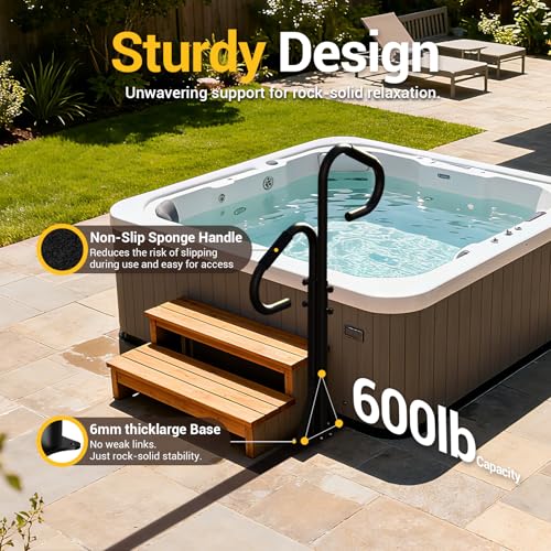 Two-Way Hot Tub Handrail, 44"-57.3" Adjustable Height SPA Hand Rail w/360 Swivel Option, Hot Tub Railing to Get in and Out, 600LBS SPA Side Handrail Ground-Mount for Indoor&Outdoor