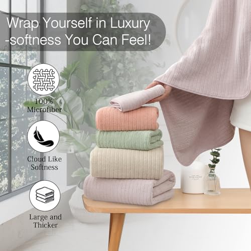 18 Piece Family Bath Towel Set Include 6 Bath Towels,6 Hand Towels and 6 Washcloths Soft Bathroom Towel with Hanging Loops,Highly Absorbent Quick Dry Towels Set for Bathroom,Hotel and Spa-Light Purple - color: Light Purple, size: 18-Piece Set