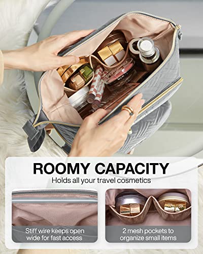 BAGSMART Travel Makeup Bag, Cosmetic Bag Make Up Organizer Case, Large Wide-open Pouch for Women Double Layers Purse for Toiletries Accessories Brushes Greey - color: P-2 Layers- Grey, size: Large