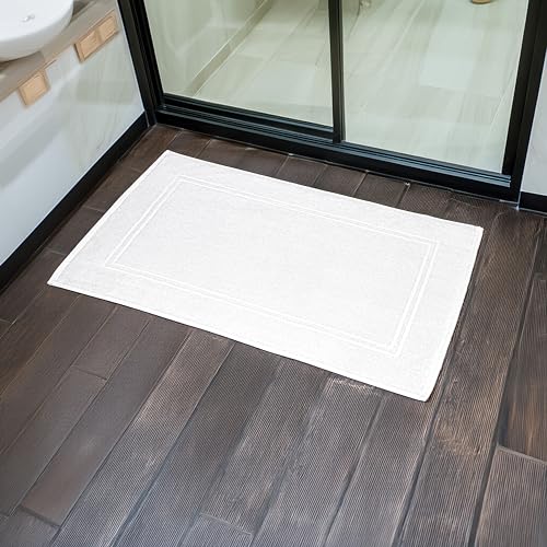Tens Towels Pack of 2 Bath Mats 100% Cotton, 20 x 32 Inches, Super Absorbent, Hotel Quality Premium Floor Towels, Luxurious, Soft & Quick Dry, Not a Bathroom Rug, White - color: White