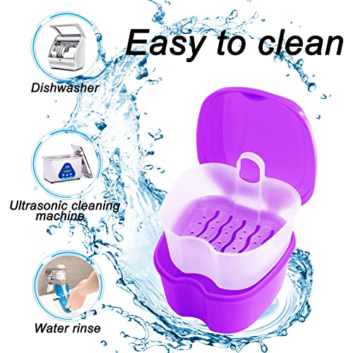 Keedolla 2 Pack Denture Soaking Cup Retainer Cleaner Case, False Teeth Container Denture Holder Box Case for Clear Braces, Mouth Guard, Night Guard - Pink & Purple - color: Purple & Pink