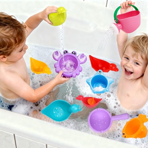 10 Pcs Bath Toys for Kids Ages 1-3, Bathtub & Pool Water Toys for Toddlers 1-3 & Babies 12-18 Months, Water Table Accessories with Floating Ducks, Stacking Cups & Pouring Fun for Boys Girls - style: Ducks Set