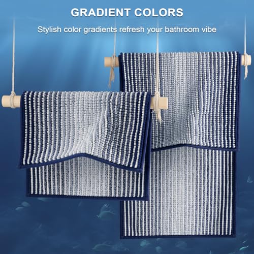 BSICPRO Bathroom Rugs and Mats Sets, 2 Piece Thick Absorbent Chenille Bath Mat Rug Set Non Slip, Soft Shaggy Bath Room Floor Mats for Bathroom, Machine Washable (20" x 32" Plus 16" x 24", Navy) - color: Navy, size: 20" x 32" Plus 16" x 24"