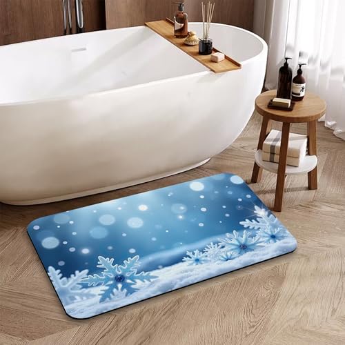 Snowflakes Winter Bathroom Rugs, Fast-Absorbing Bath Mat, Quick-Dry Non-Slip Thin Rug for Bathroom Floor Kitchen 17"x30" - color: Snowflakes Winter