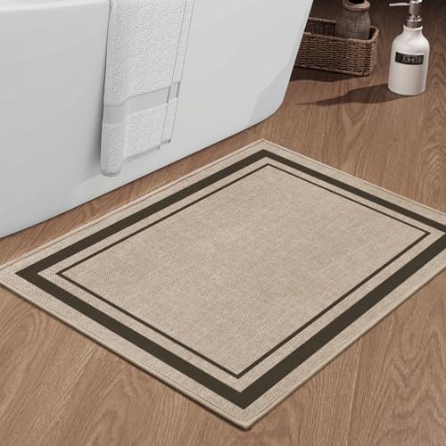 chakme Bathroom Rugs Mat 36x24, Ultra Thin Non Slip Bath Mat Large Quick Dry Absorbent Bath Mat for Bathroom Floor, (Light Beige, 36"x24") - color: Light Beige, size: Medium (36" x 24")