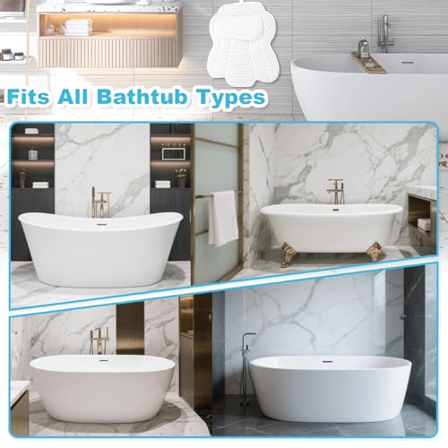Bath Pillows for Tub, Bathtub Pillow for Neck and Back Support, 6 Non-Slip Suction Cups, Ultra Soft 4D Air Mesh, Washable Bath Accessories Gift for Women and Men, White