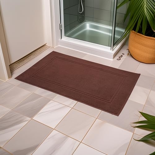 Tens Towels Pack of 2 Bath Mats 100% Cotton, 20 x 32 Inches, Super Absorbent, Hotel Quality Premium Floor Towels, Luxurious, Soft & Quick Dry, Not a Bathroom Rug (Brown) - color: Brown