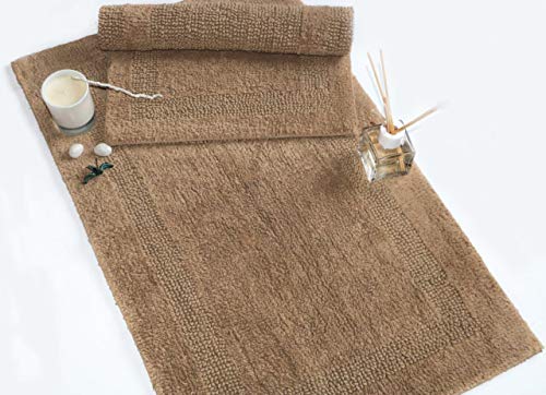 WOVEN ST. Reversible Tufted Bath Rugs | Area Rugs for Spa, Vanity Shower, Bathrooms, Kitchen, Bedroom | Water Absorbent Linens | 100% Cotton | Pack of 2 | 17’’ x 24’’ & 21’’ x 34’’ Inches | Brown - color: Brown, size: 17" x 24" (Rectangular) + 21" x 34" (