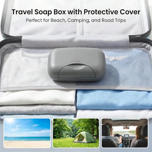 Soap Holder Container, Vonpri Portable Bar Soap Saver Scrubber Case for Bathroom and Kitchen (Grey) - color: Grey