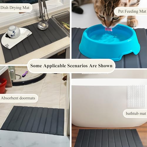 New Stone Bath Mat, 25 X 16 Inch Diatomaceous Earth Bath Mat with Faux Leather Case-Soft Feel, Super Absorbent Stone Bath Mats for Bathroom, Non-Slip Fast Drying Bathroom Mat, Easy Clean