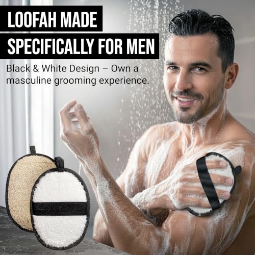 SERRENTO Loofah Body Scrubber Shower - Luffa Sponge 2PCS Black & White Set