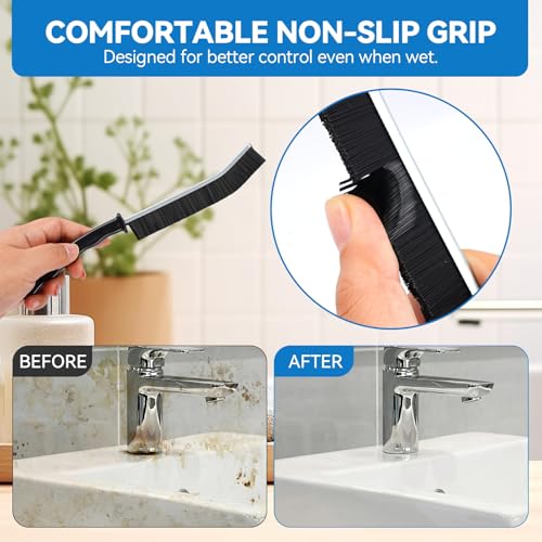 5 Pack Crevice Cleaning Brush, Hard Bristle Gap Cleaner for Home | Ultra-thin hard bristle brush cleans grout, window tracks, sinks and tight gaps with a non-slip handle
