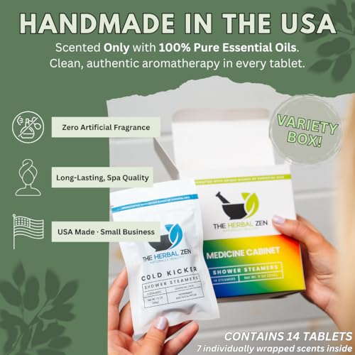 The Herbal Zen Shower Steamers Aromatherapy Tablets 14 Pack - 7 Pure Essential Oil Blends for Daily Relaxation and Wellness - Shower Bombs Gift Set for Women and Men - style: Variety Gift Box