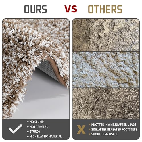 Yimobra Toilet Rugs U Shaped Washable 24X20, Ultra Soft and Water Absorbent Bath Mats, Non Slip Fluffy Shaggy Luxury Microfiber Contour Bath Rugs for Toilet, Dry Quick, Light Brown and White - color: Light Brown and White, size: 20" X 24" Contour Rug