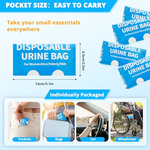 Disposable Urine Bag for Travel - 900ML Portable Pee Bags for Women Men 8/12/20/24/28 PCS Emergency Vomit Bags Urinal Toilet for Car Camping, Road Trip,Traffic Jam, Pregnant, Kid, Patient - color: Blue, size: 9.1"x5.4"x4.4"(28-Pack)