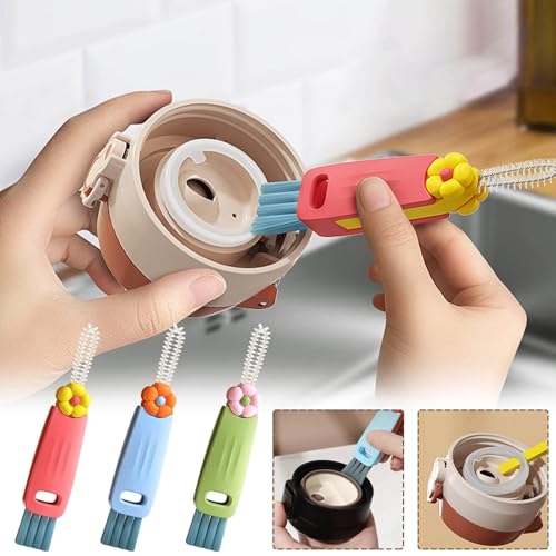 3 in 1 Cup Lid Cleaning Brush, 2026 New Multifunctional Crevice Cleaner Set, Portable Silicone Brush for Baby Bottle Gaps & Tight Spaces, Home Kitchen Cleaning Tool (A-3pcs) - color: A-3pcs
