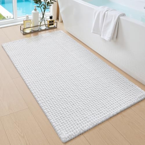 DEXI Bathroom Rugs 43x24, Non Slip Washable Bath Mat, Absorbent Chenille Bathmat, Ultra Soft Thick Carpet for Tub Shower Floor, White - color: White, size: 43" X 24" (Rectangular)