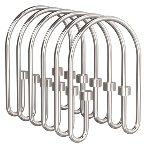AmazerBath Shower Curtain Hooks, Nickel Double Hook Shower Curtain Hooks Rust Proof, Metal Shower Curtain Rings, Shower Rings for Curtain, Double Shower Hooks for Shower Curtain Liner Bathroom, 12Pcs - color: Brushed Nickel, style: Minimalist