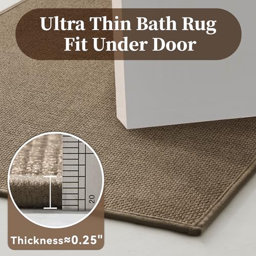 MontVoo Bath Mat Rug-Ultra Thin Non Slip Bath Mats for Bathroom Mat Quick Dry, Rubber Backing Washable Bathroom Rugs Fit Under Door, Absorbent Bath Rugs for Floor,17"x24",Khaki - color: Khaki, size: 17"x24"