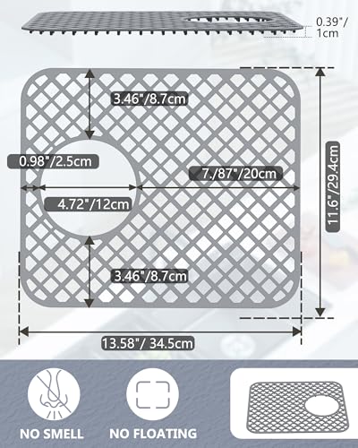 2 Pack Silicone Sink Protectors for Kitchen Sink, Trellis Pattern 13 x 11 Inches Sink Mat, Non-Slip and Durable Sink Protector Silicone, Rear Drain, Gray - color: Gray