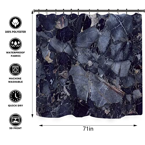 Blue Marble Shower Curtain with Bath Rugs Sets, 4 Pcs Marble Patterns Bathroom Décor with Toilet Seat Cover, Non-Slip Mats, Absorbent Pedestal Pads and Waterproof Shower Curtains + Hooks (Blue) - color: Blue