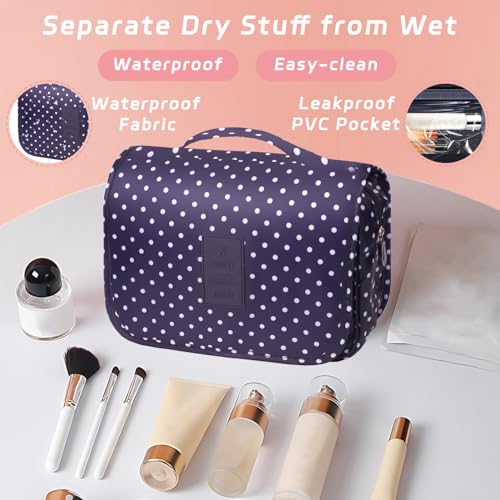 Toiletry Bag Travel Bag with Hanging Hook, Waterproof Capacity Hanging Multifunctional Makeup Bag for Toiletries, Portable Cosmetic Bag Travel Organizer for Women and Men(Navy Dot) - color: C4-Navy Dot