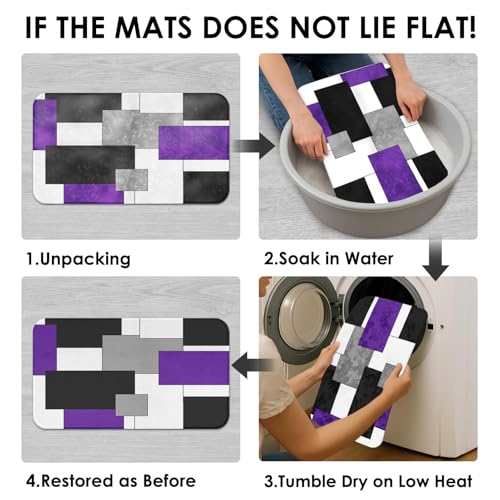 Purple Geometric Shower Curtain Set with Toilet Lid Cover and Non-Slip Rugs for Bathroom, Grey Black White Checkered 4 Pcs Shower Curtain, Abstract Modern Bathroom Set with 12 Hooks - color: Abstract Geometric Purple
