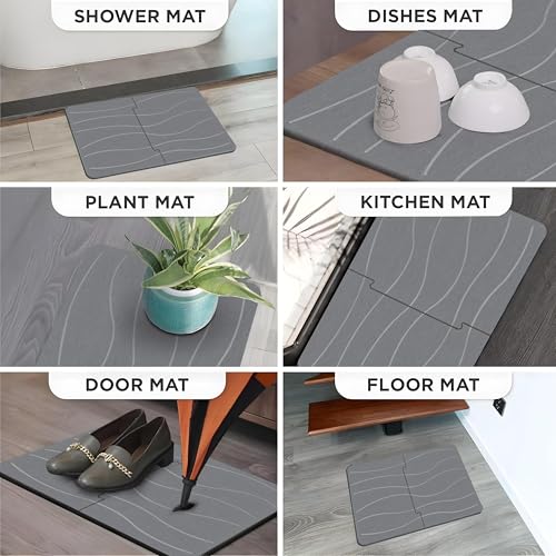 MOPHONICHOME Extra Large Stone Bath Mat 32 x 20 inches - Diatomaceous Earth Bathroom Stone Mat, Non Slip Quick Dry Diatomite Bathroom Rug, Absorbent, Modern Design, Easy to Clean, Dark Gray - color: Extra Large Dark Gray
