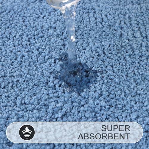 SHACOS Bathroom Rugs Sets 3 Piece with Toilet Lid Cover | 20"x32"Bath Mat and 20"x24" U-Shape Contoured Toilet Mat Machine Washable Shaggy Absorbent Bath Rugs(Blue) - color: Blue, size: 20"x32"+U-Shape 20"x24"+Lid Cover 19"x21"